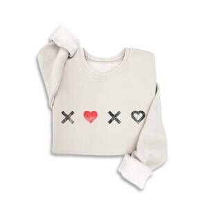 NEW HRT & LUV women's xoxo vintage wash sweatshirt in white